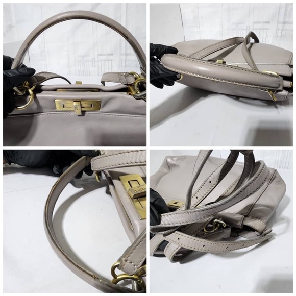 SOLD***Authentic Fendi Leather Peekaboo Satchel Bag Grey - Picture 13 of 15